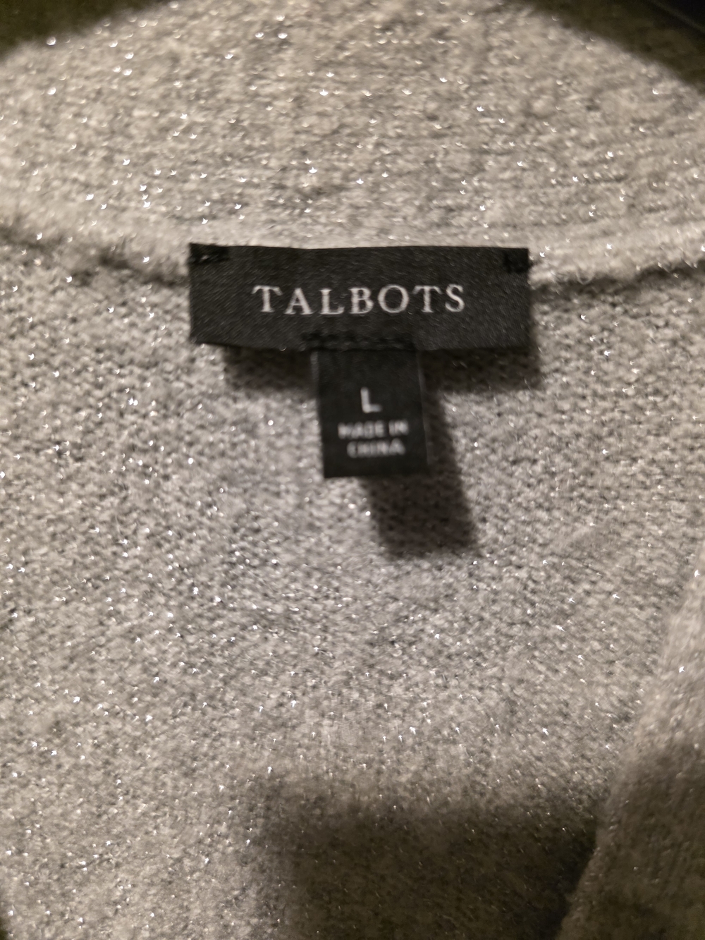 Talbots Light Gray/silver Threading V-Neck Button Cardigan Size L PTP 24 Inches - Picture 4 of 7